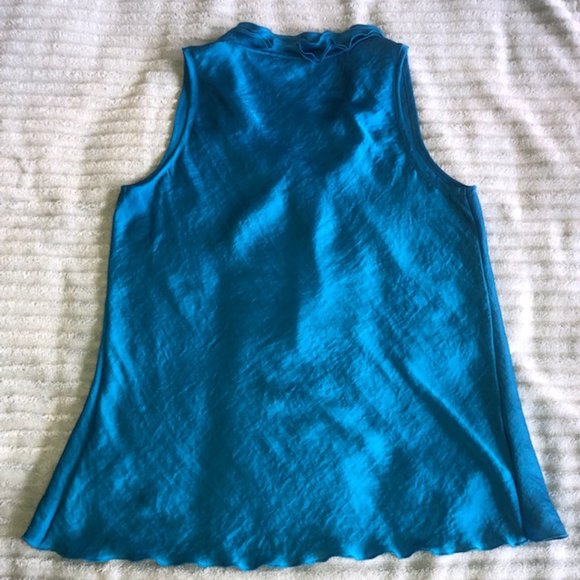 Spense Blue Satin Ruffle Shell Medium - Picture 2 of 3